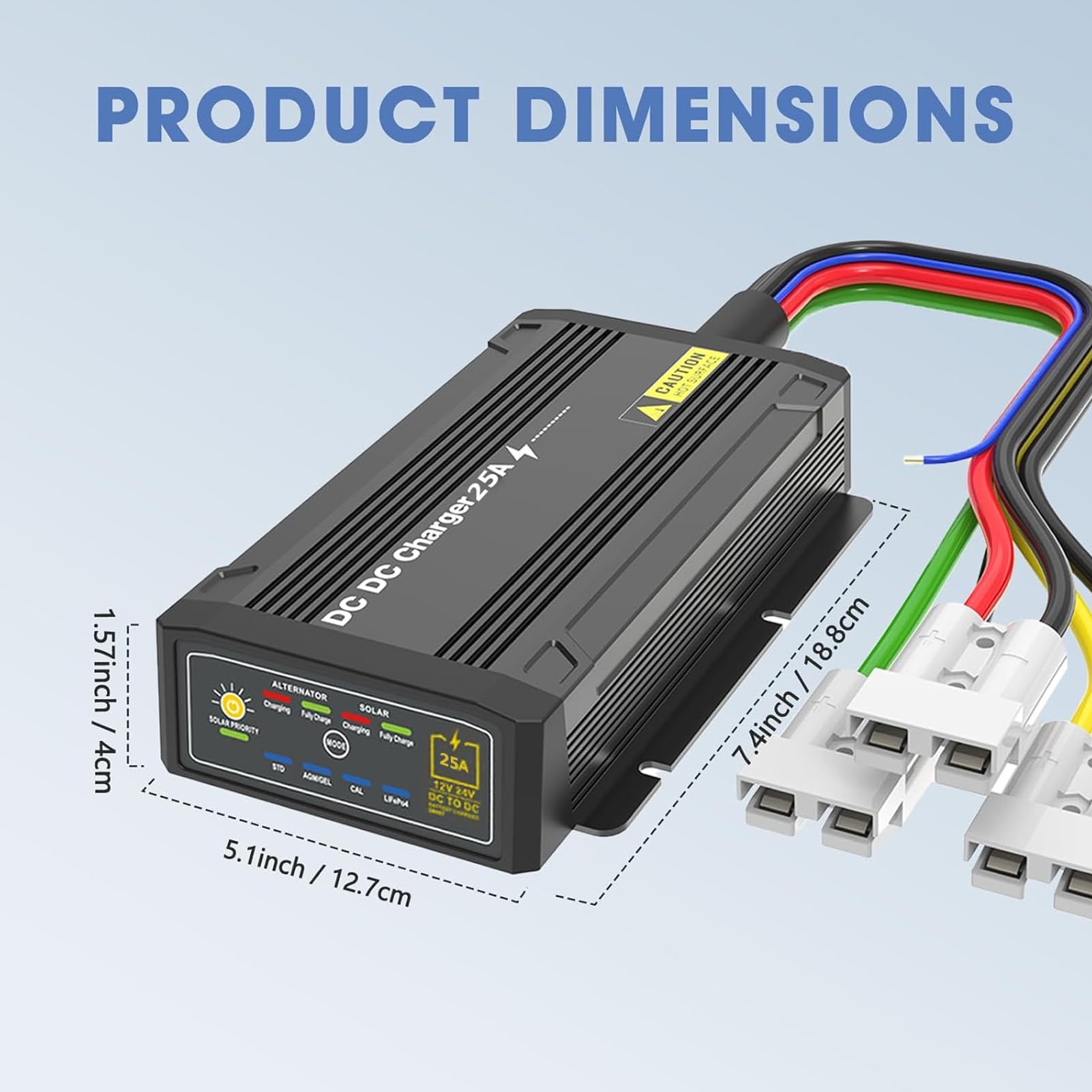 FTVOGUE Cargador de Batería CC a CC 25A MPPT Entrada Dual Solar | Aleación de aluminio, entrada solar MPPT, uso marino RV, compatibilidad Gel AGM LFP, resistencia al agua IP68, control de 3