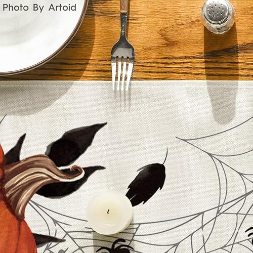 Miniatura 7 de Artoid Mode Camino de mesa de Halloween con telaraña de calabazas, decoración de mesa de comedor de cocina de otoño de temporada para decoración de