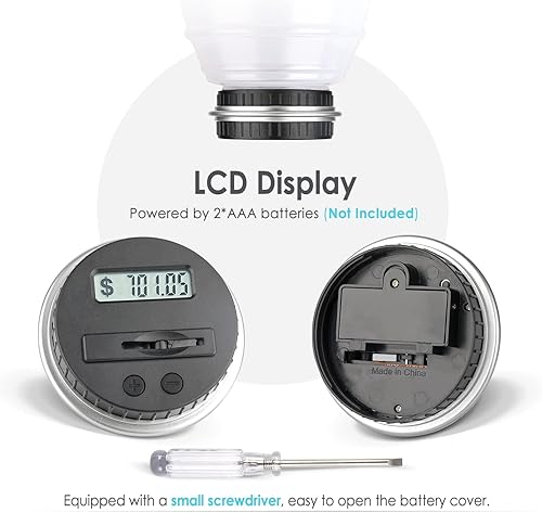 Miniatura 5 de Vcertcpl - 2 alcancías grandes para niños y adultos, banco digital de conteo de monedas con contador LCD, tarro de dinero de gran capacidad para