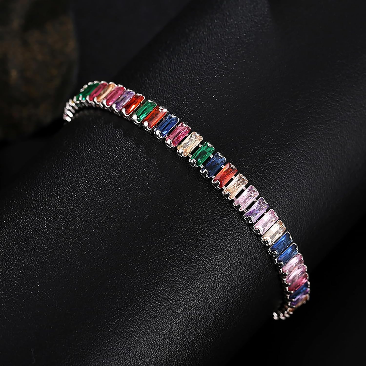 Tennis Bracelets for Women Trendy 14K White Gold Plated Birthstone Tennis Bracelet Sparkly Cubic Zirconia Bracelet Diamond Bracelet Mothers Day Gifts Birthstone Jewelry for Women