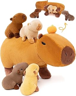 OUOZZZ Capybara Plush Toy, 5-in-1 Large Mommy Capybara Stuffed Animal with 4 Removable Babies Inside, Unique Capibaras Peluches Gift for Girls & Boys, Ideal Birthday Capibara Gift (3+ Years and Up)