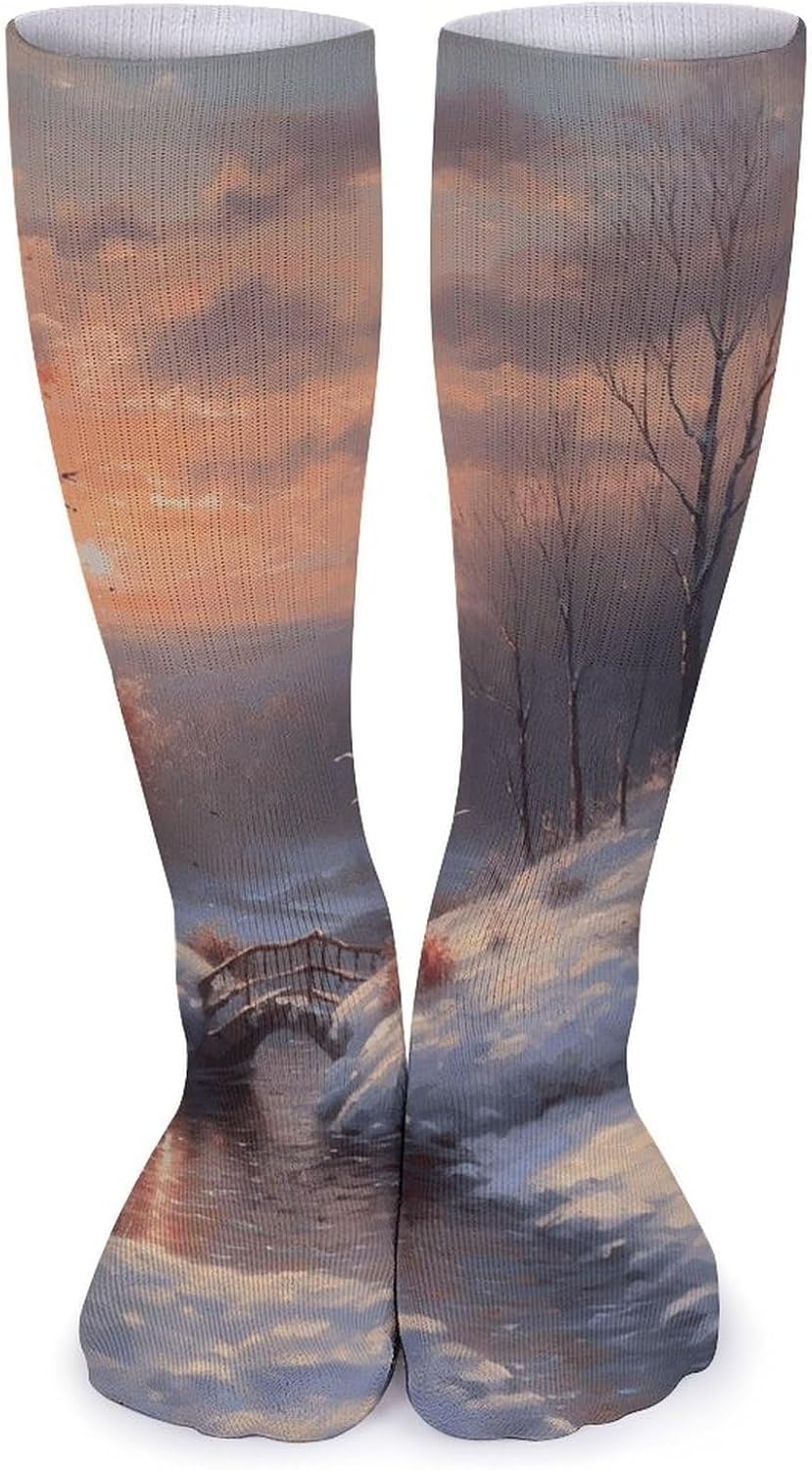 Winter Sunset Socks 5-Pairs Breathable Crew Socks Casual Comfort Aesthetic Sock Lightweight Calf Sock
