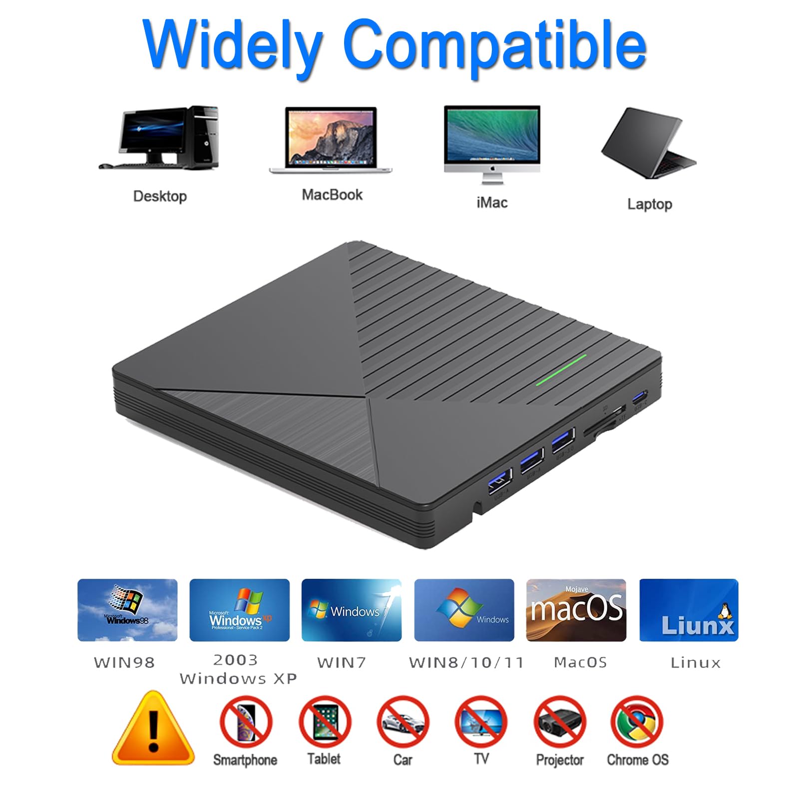 Amazon.com: External CD DVD Drive for Laptop Mac with 3 USB Ports