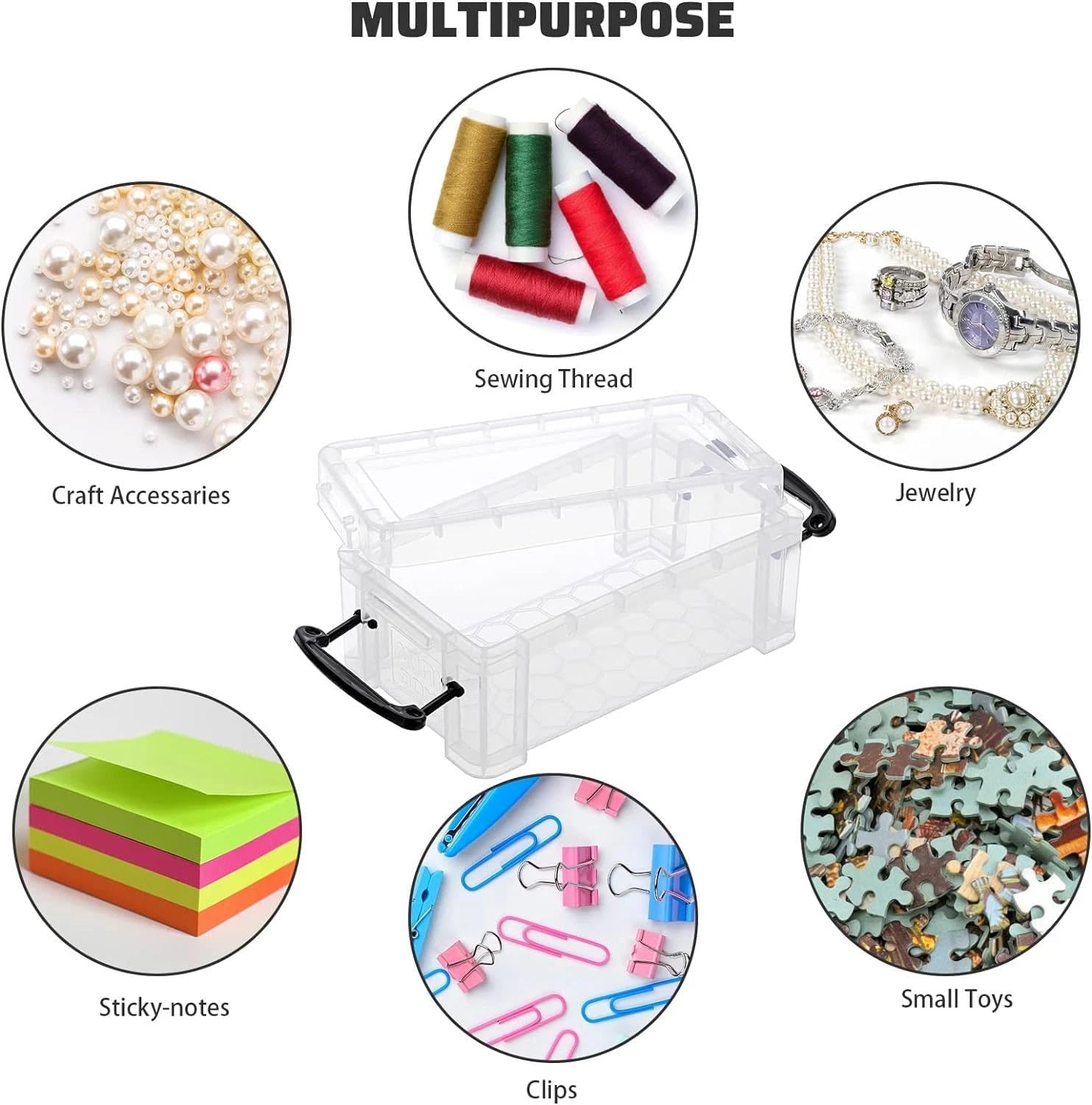 for 6 Pack Small Clear Plastic Storage Box with Lid Mini Sewing Box Organizer with B