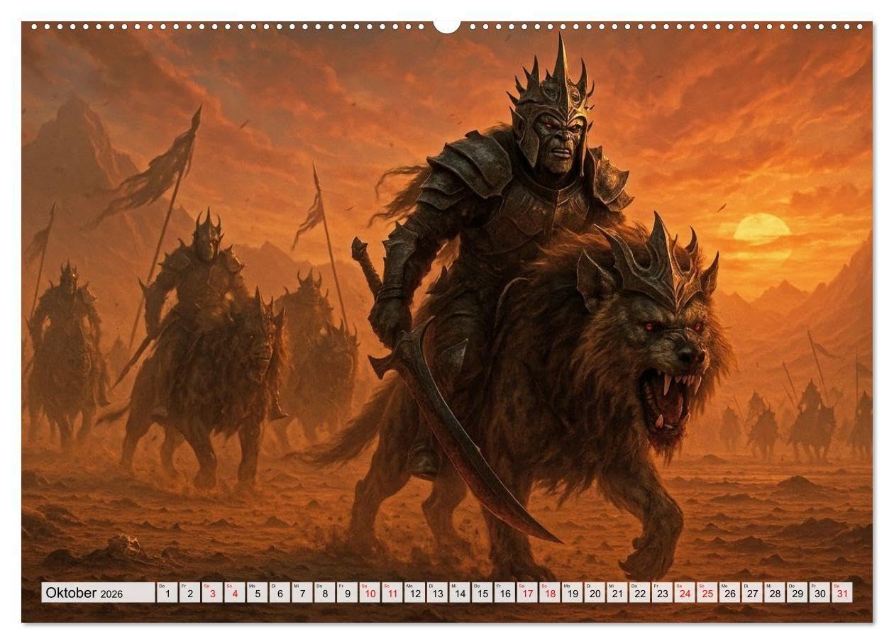 Erbe der Orks. Feuer und Schatten (hochwertiger Premium Wandkalender 2026 DIN A2 quer), Kunstdruck in Hochglanz: Eine bildgewaltige Reise in die Welt ... - rau, mystisch und erhaben. (CALVENDO Kunst)