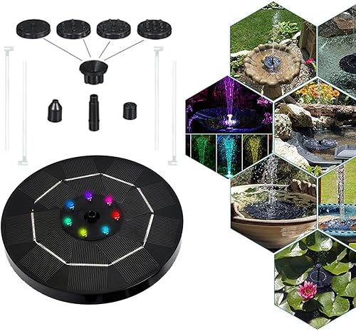 Miniatura 2 de Bomba de fuente solar, fuente solar LED con luces LED que evita la quema en seco, bomba de agua alimentada por energía solar para estanque, pájaros,