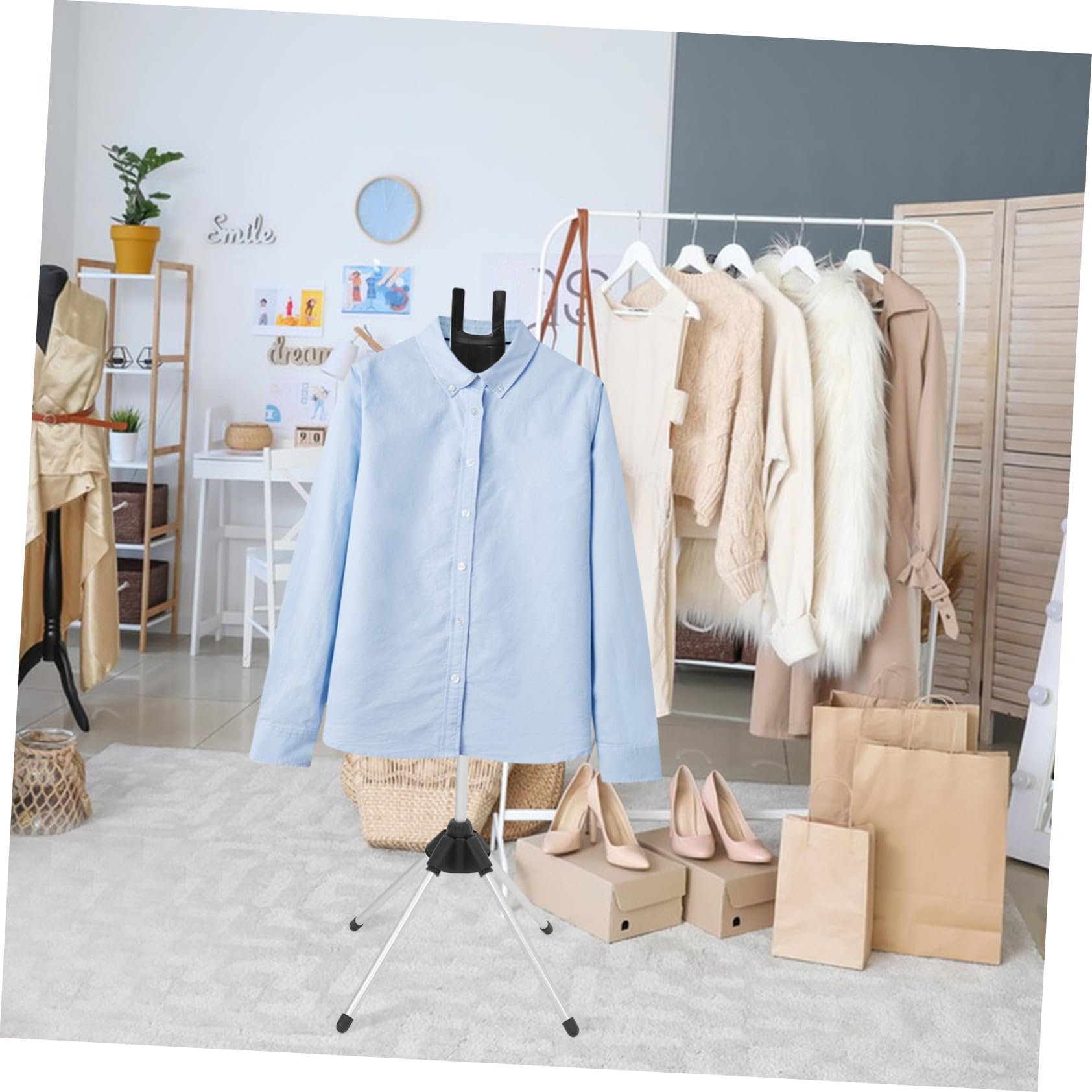 Cabilock Soporte de Planchado Plegable Telescópico Tabla Integrada y Base de Cuatro Patas, Ajustable de 90 a 160 Cm para Prendas y Ropa Fácil de Almacenar