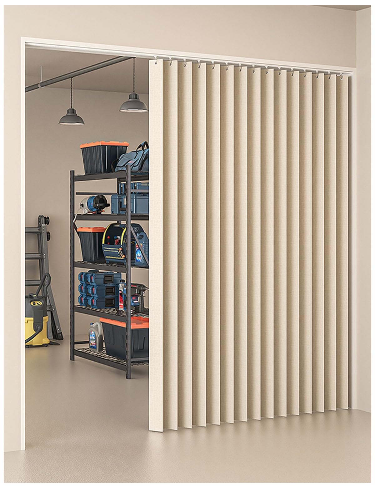 Rideau Accordéon Porte Entrée Interieur, Occultant Isolant Thermique Rideau de Porte Sans Percage avec Tringle Extensible/Bouton Magnétique Porte Accordeon pour Salon et Cuisine(B,Track W150cm/Curtain
