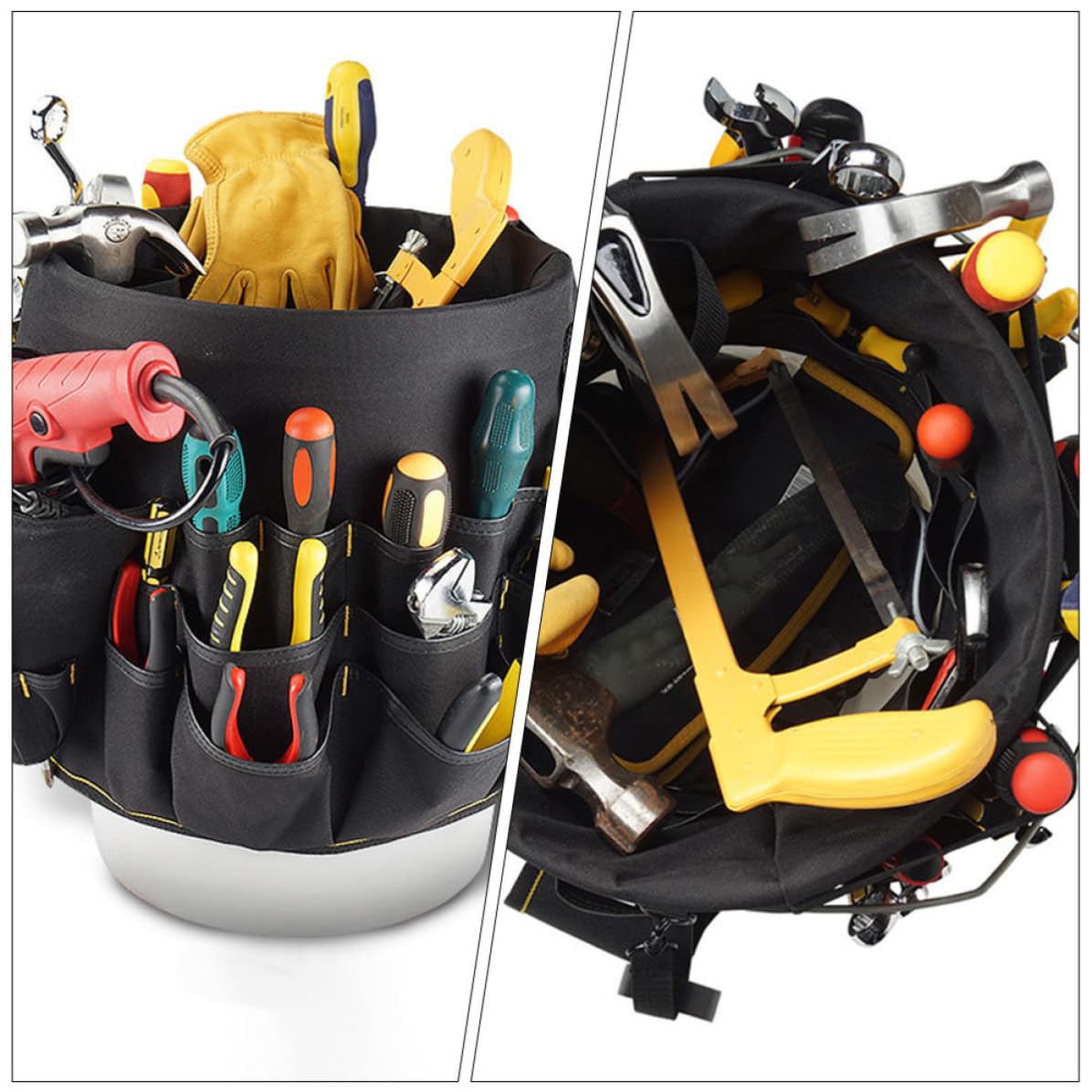 Garneck Borsa Porta Attrezzi da Giardino Oxford Nero con Tasche Multiple e Design Multi-scomparti per Organizzazione e Trasporto Facile degli Utensili