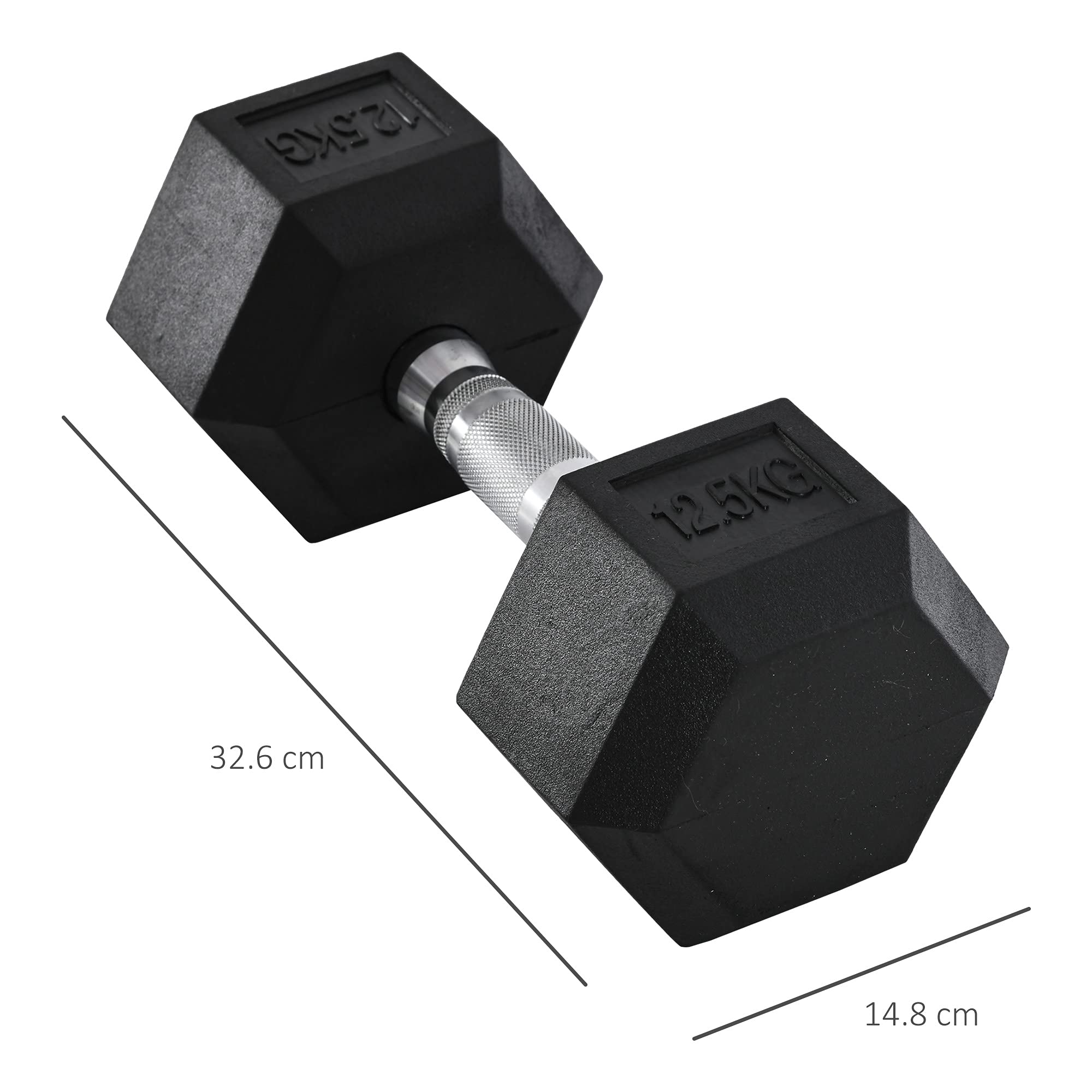 HOMCOM Haltère courte poids 12,5/15/20/25 Kg - Haltère hexagonale entraînement musculaire & haltérophilie - métal caoutchouc noir