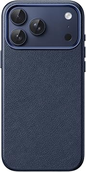 JETech iPhone 17 Pro Max Leather Case, MagSafe Anti-Slip Grip Phone Cover with Built-in Camera Control Button, Soft Microfiber Lining for 6.9" Display Deep Blue | MagSafe