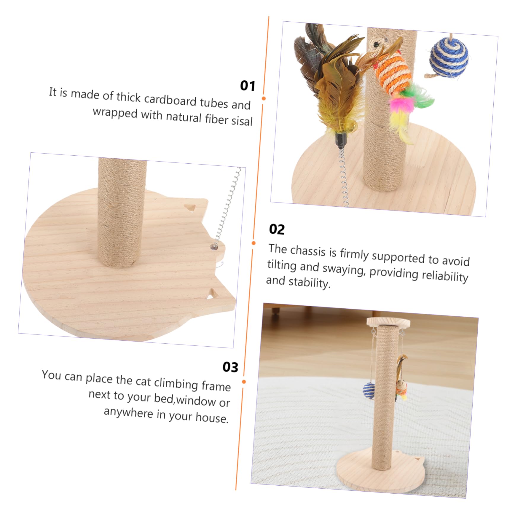 HEMOTON Rascador para Gatos De Sisal Natural Rascador De Suelo para Diario Seguro con Juguete para Rascar Decorativo y Cómodo para Gatitos