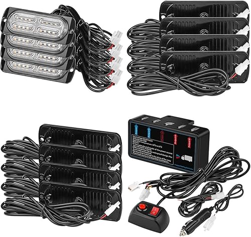 Miniatura 3 de Actualizado Kit de lámparas LED de advertencia estroboscópicas de emergencia, 4 vainas, 20 LED, 18 patrones de destello para luz estroboscópica de