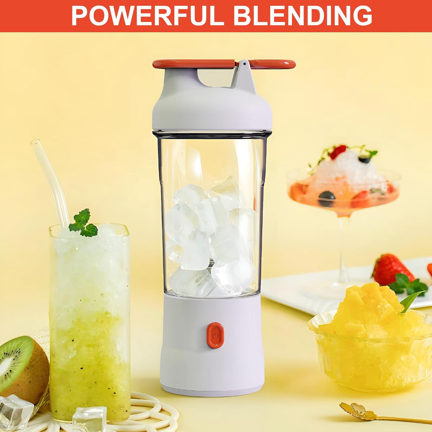Portable Blender, Personal Blender for Smoothies and Shakes, Cordless, with 6 Blades, USB C Rechargeable Travel Blenders, Fruit Juice Mixer for Home/Office/Camping/Gym, 25 oz (White)