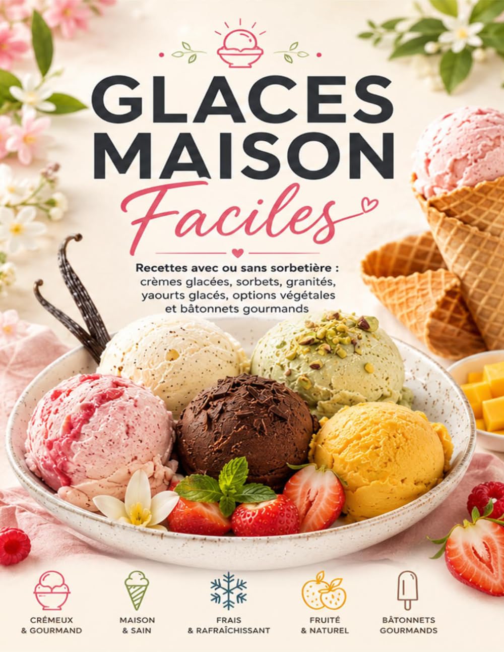 Glaces Maison Faciles: Recettes avec ou sans sorbetière : crèmes glacées, sorbets, granités, yaourts glacés, options végétales et bâtonnets gourmands