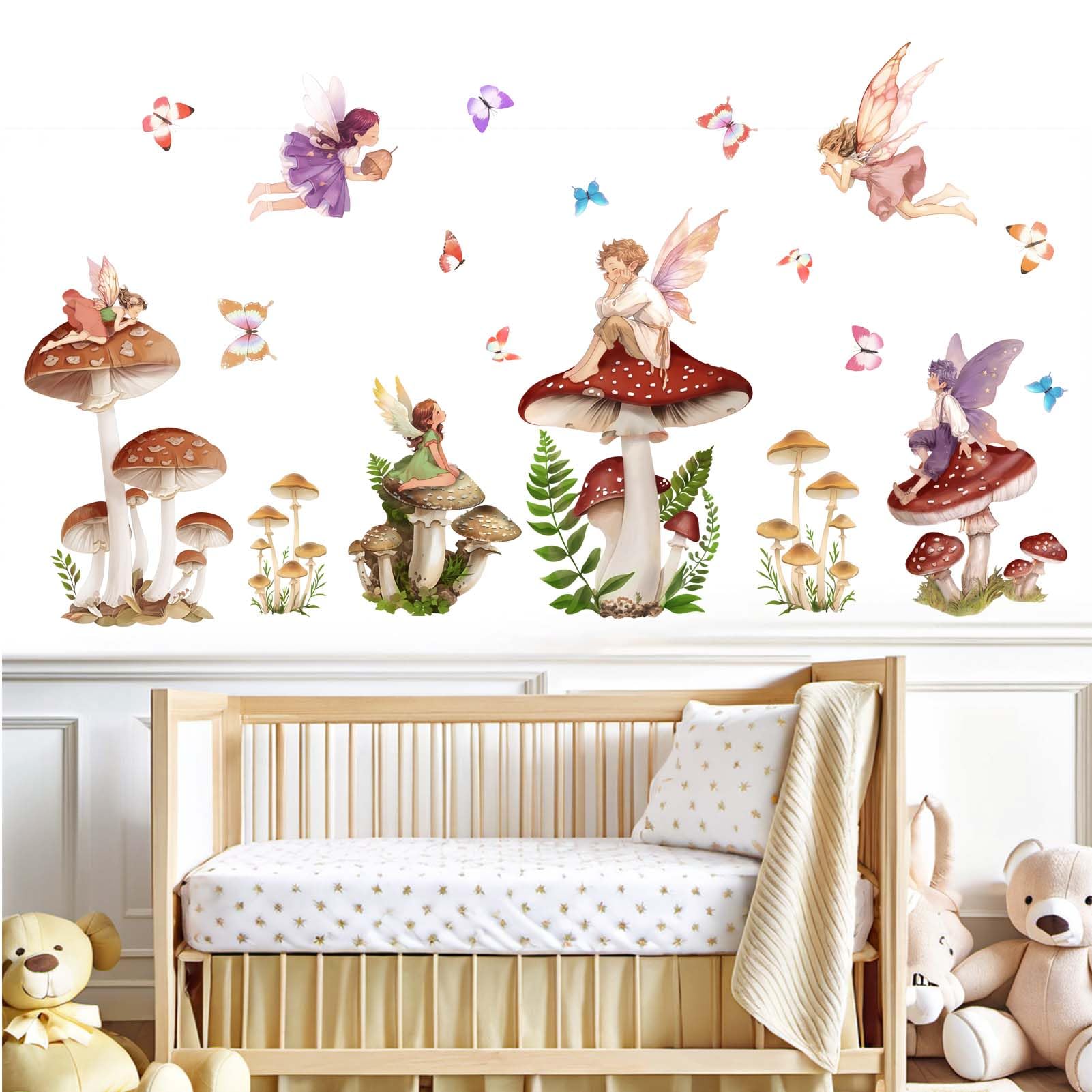 Mushroom Fairy Wall Stickers for Girls: Peel and Stick Woodland Forest Butterfly Wall Decals - Image 3