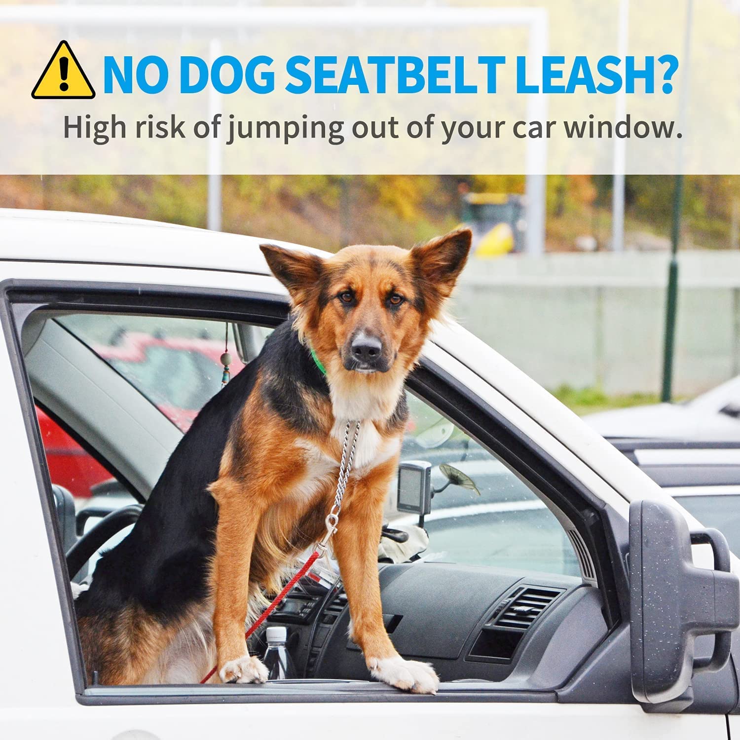 WapaW Pet Car Seat Belt - Car Harness for Dogs Adjustable Safety Seat Belt for Car. Durable Nylon Reflective Elastic with Bungee Buffer for Shock Attenuation (Bungee CAR Belt_Pack of 1, Black/Grey) 1