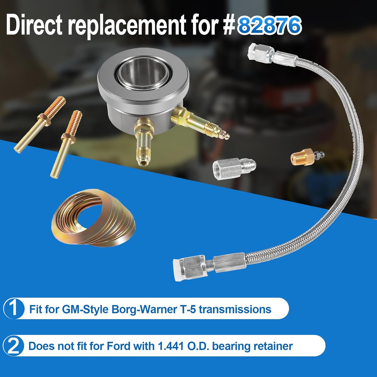 YMT Replace for 82876 T-5 Stock Clutch Hydraulic Throwout Bearing & Hose Kit Fits for GM-Style Borg-Warner T-5 transmissions