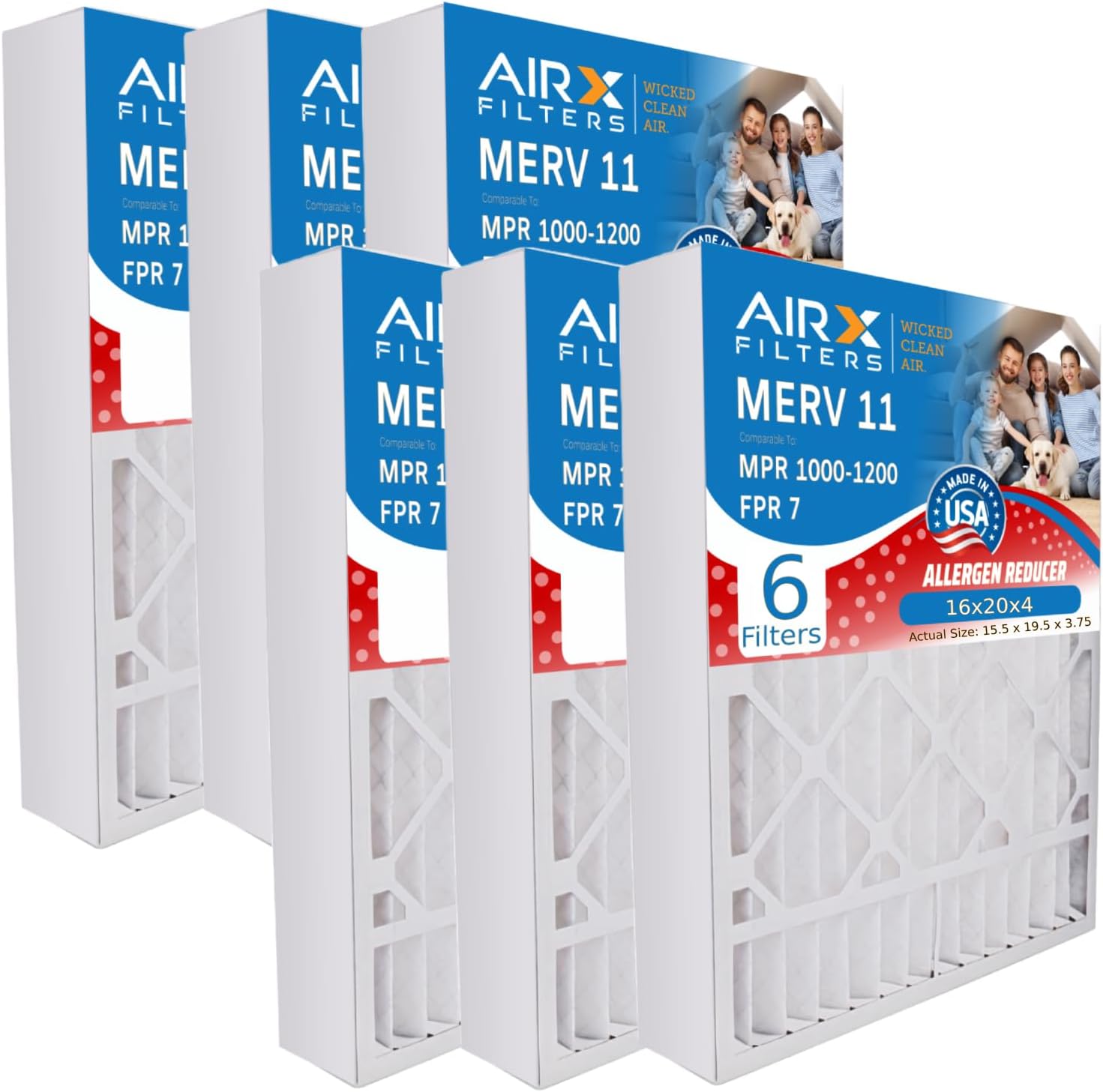 AIRX FILTERS WICKED CLEAN AIR. 16x20x4 Air Filter MERV 11 Compatible with White Rodgers FR1000M-111 Furnace Filter 6 Pack MERV 11