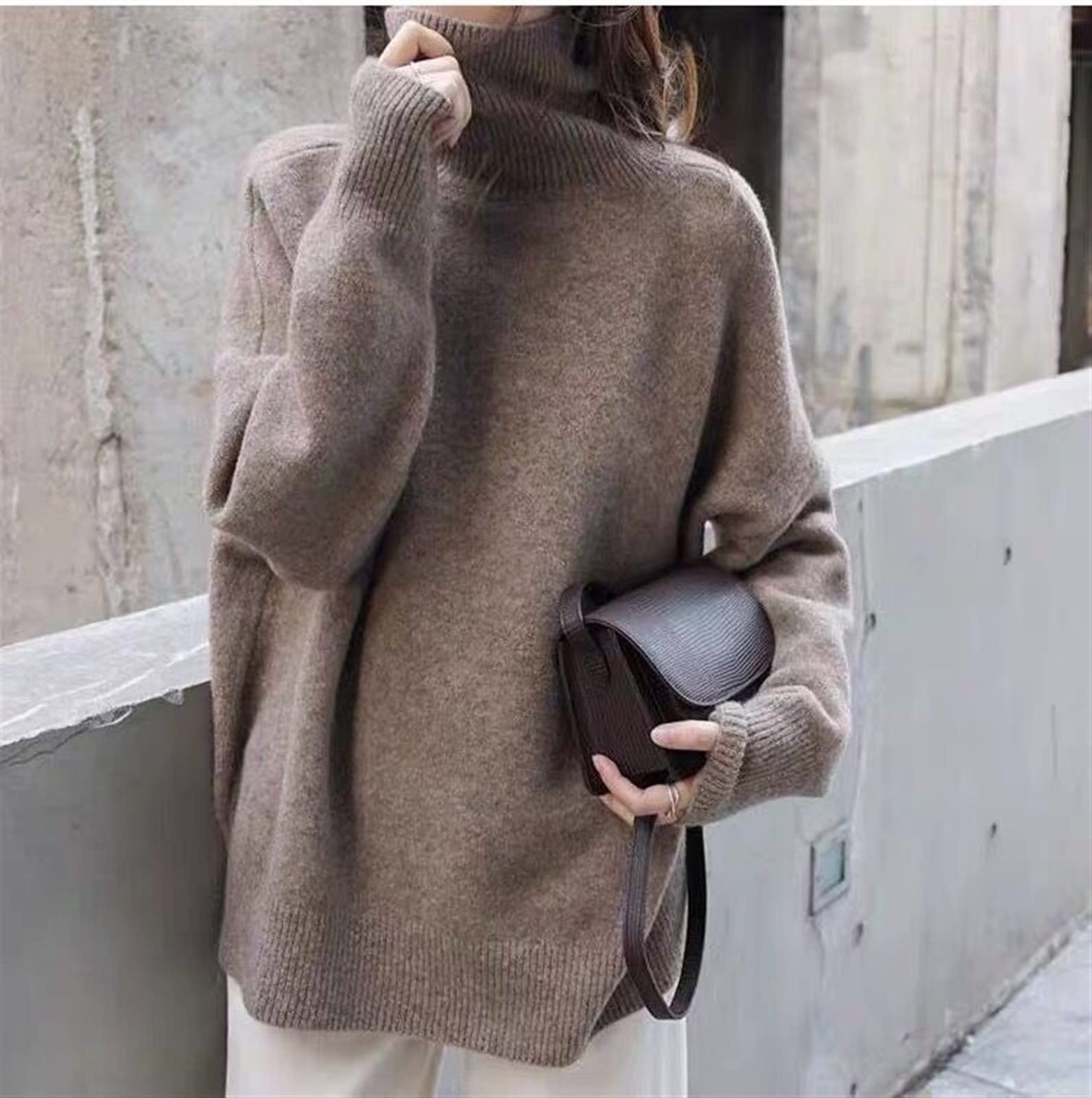 Générique Pull à Col Roulé Ample pour Femme, Vêtement en Maille Décontracté pour Lautomne Et Lhiver, Chaud Et Coupe-Vent, Style Coréen Décontracté (Camel One Size)