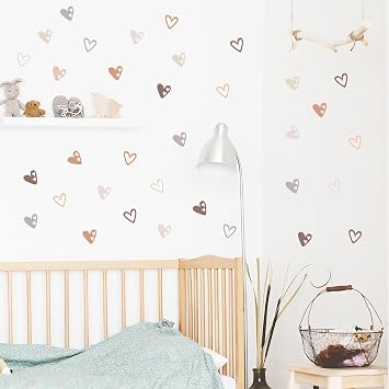 72psc Boho Wall Decal Heart Stickers for Kids Girls Room Decor Removable Wall Decals Heart Wallpaper for Kids Bedroom Playroom Nursery Room