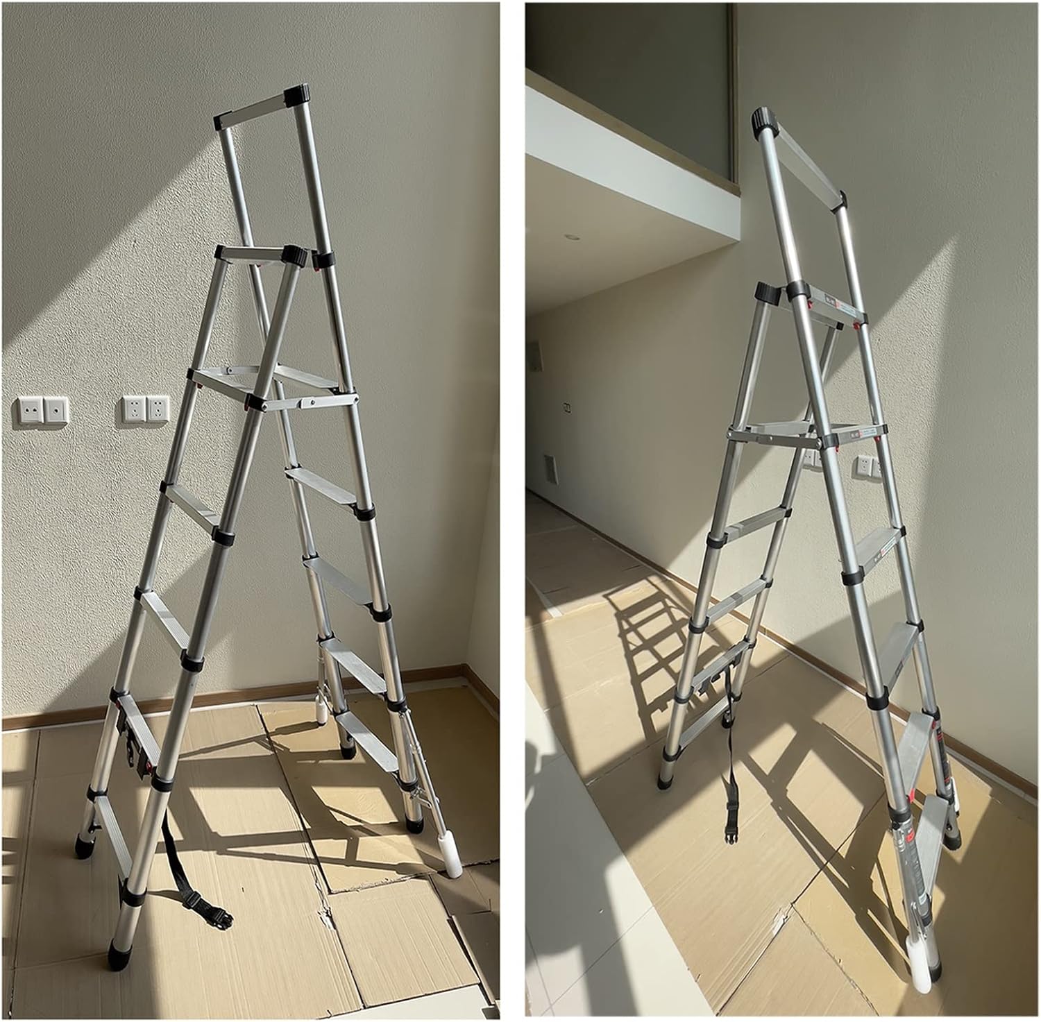 Telescoping Ladder Aluminum Alloy Telescoping Ladders，Non-Slip Double-Sided Straight Ladder for Paint Room Building Maintenance, Portable Telescopic Climb Ladders