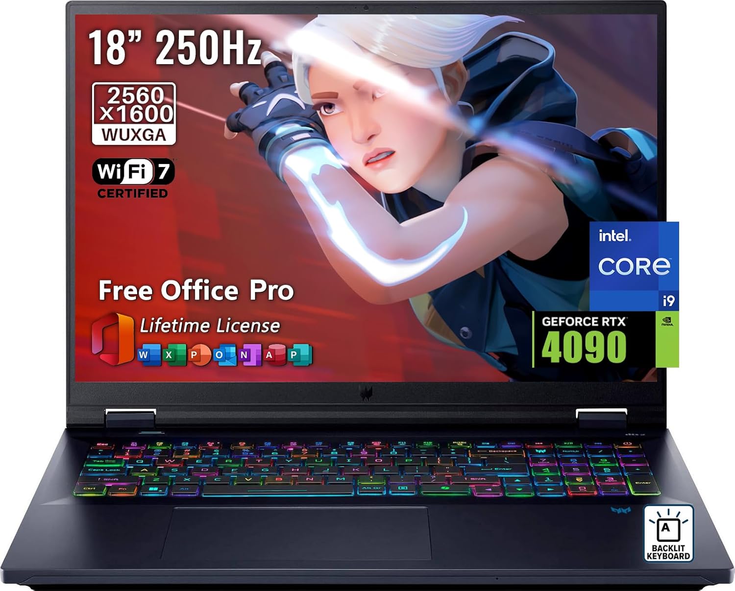 acer Predator Helios 18 Gaming Laptop, GeForce RTX 4090, 18″ WQXGA 250Hz IPS Display, Intel 24-Core i9-14900HX, 64 GB DDR5 RAM, 2 TB SSD, Backlit Keyboard, Windows 11 Pro, w/Microsoft Office License