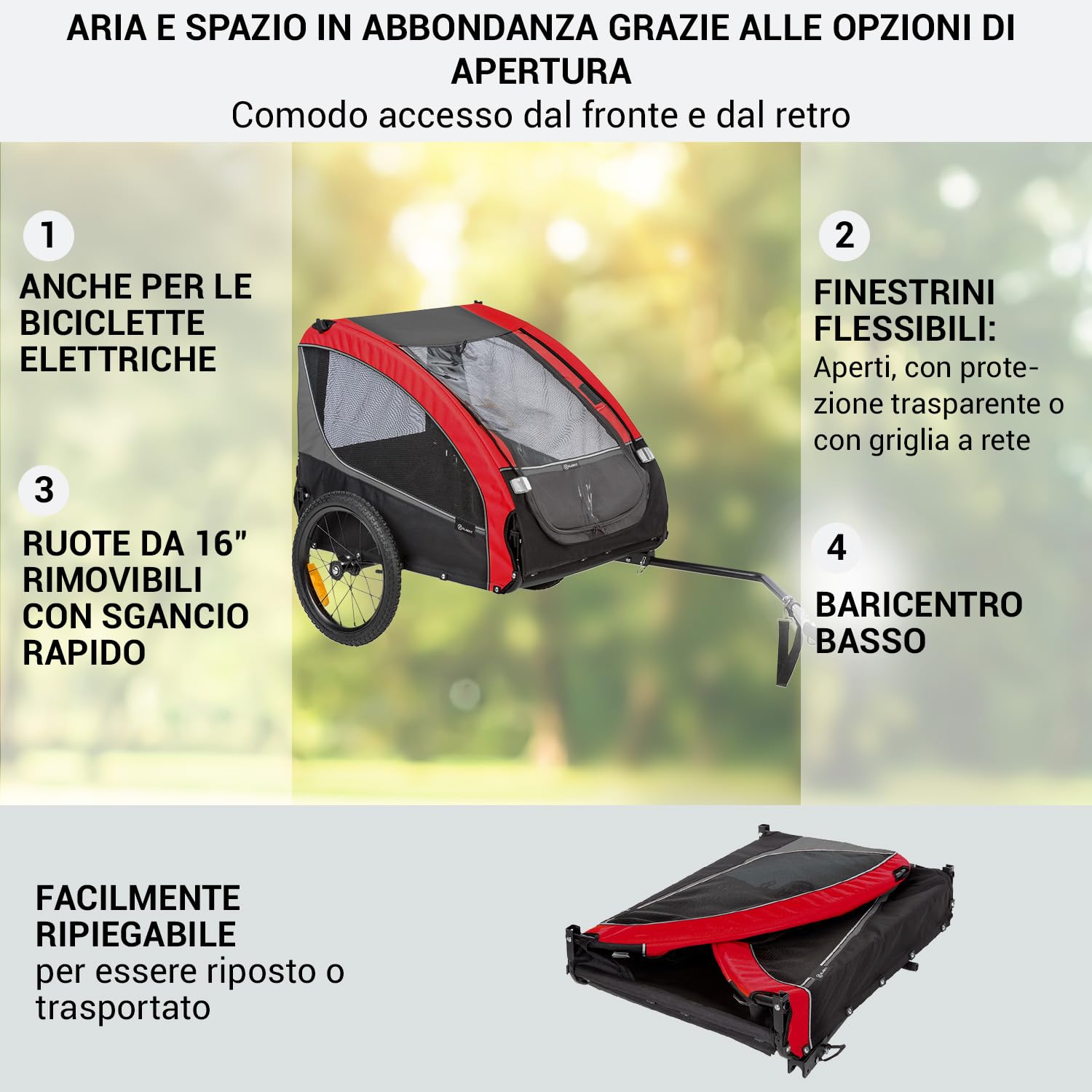 Klarfit Husky Vario 2 in 1 - Rimorchio da Bici e Passeggino per Cani, Carrello Bici, Vol 240 L, Materiale: 600D Oxford Canvas, SmartSpace Concept, Carico Massimo: 40 kg