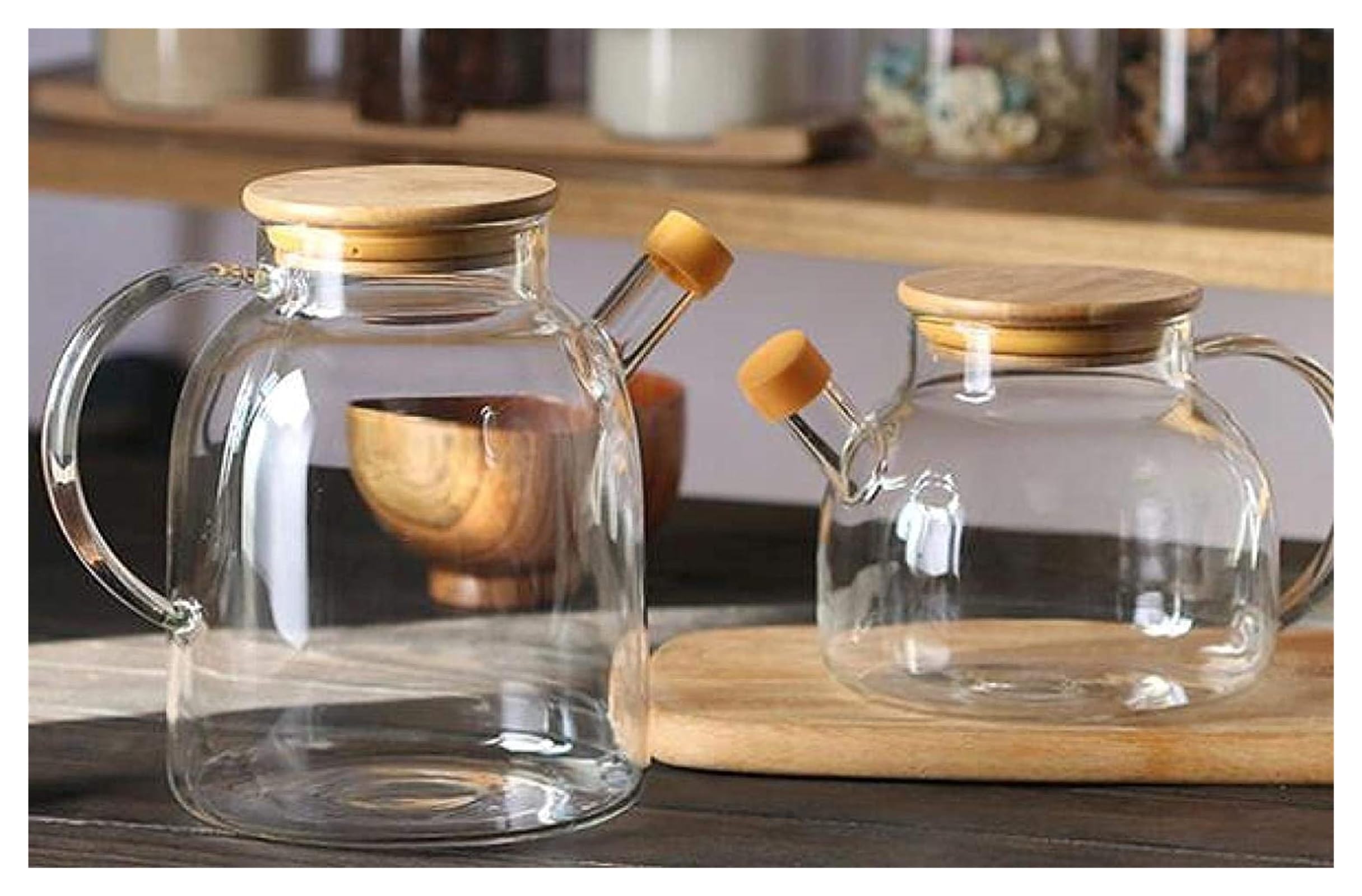 Dozownik oleju i octu Dozownik oleju i octu, szklana butelka szczelna butelka oleju przezroczysta, drewniana osłona (1000 ml) (1800 ml) Ocet(1800ml)
