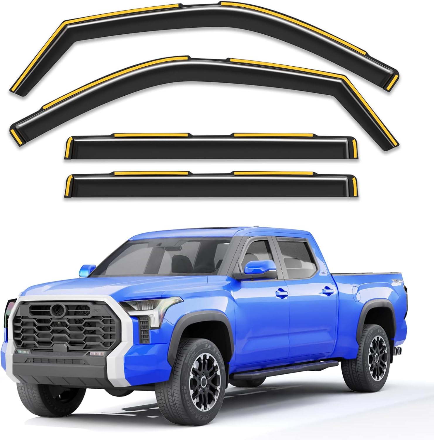in-Channel Rain Guards Fit for Truck Toyota Tundra 2022 2023 2024 2025 CrewMax Window Rain Guards Visors Vent Visors Window Deflector Vent Shades Car Accessories -4 pcs For 2022-2025 Toyota Tundra CrewMax