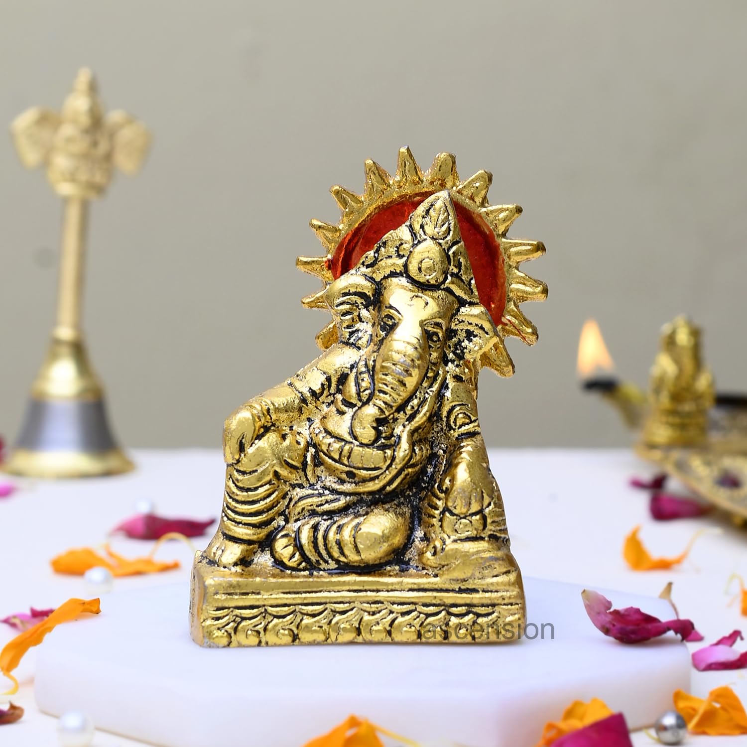 ascension Ganesh Idol for Car Dashboard Ganpati Idol for Home Decor Office Temple Decor Ganesh Ji Statue for Gift Mini Ganesha Idol Showpiece Figurine for Home Pooja Room Diwali Decoration
