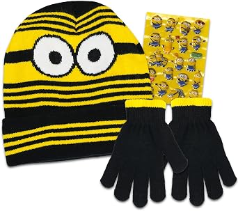 Minions Winter Hat and Mittens Set - Despicable Me Bundle with Knit Beanie and Mitten, Plus Stickers | Minions Winter Clothes for Kids