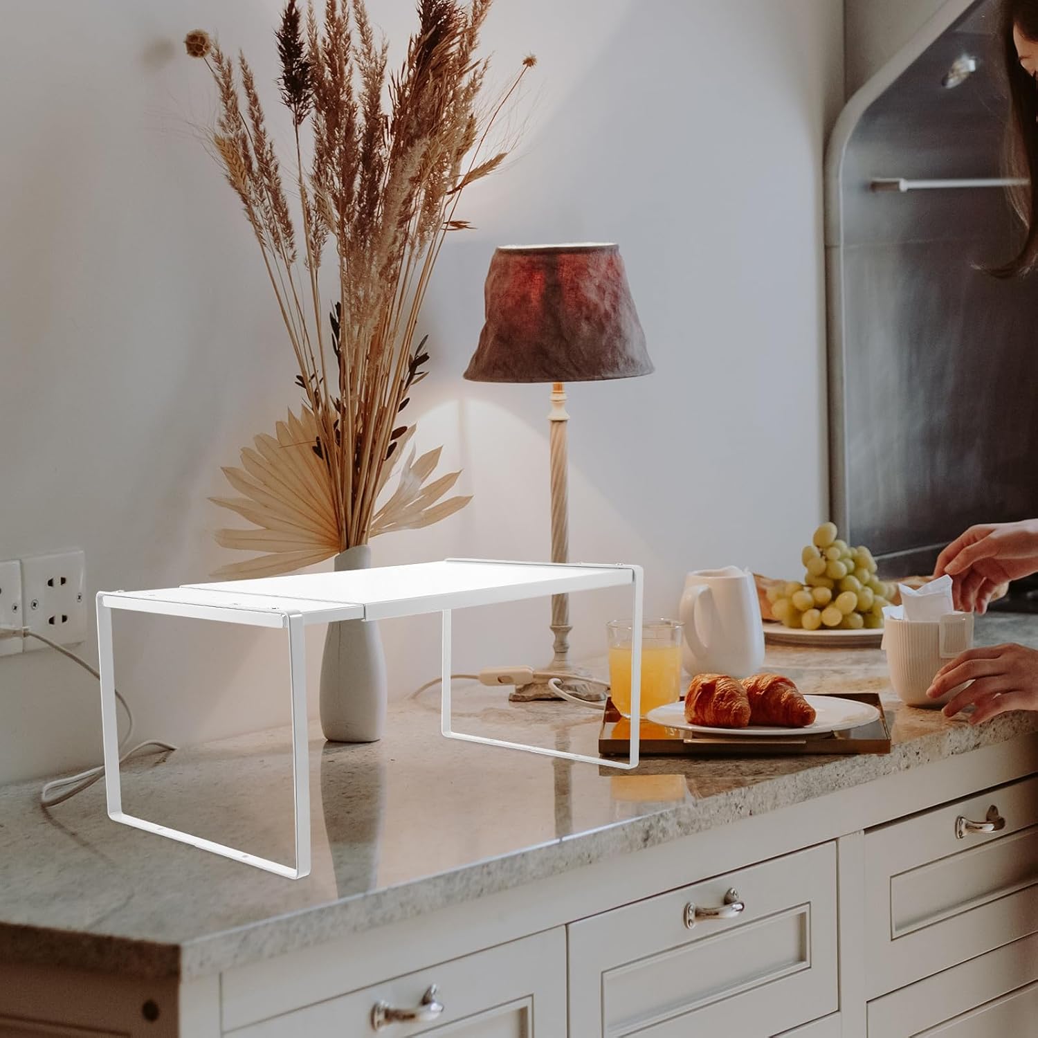 Expandable Large White Kitchen Spice Rack, Single-layer Iron Countertop Organizer with Screw Fixing for Cabinet Storage, Wear-resistant Spice Stand for Kitchen and Pantry