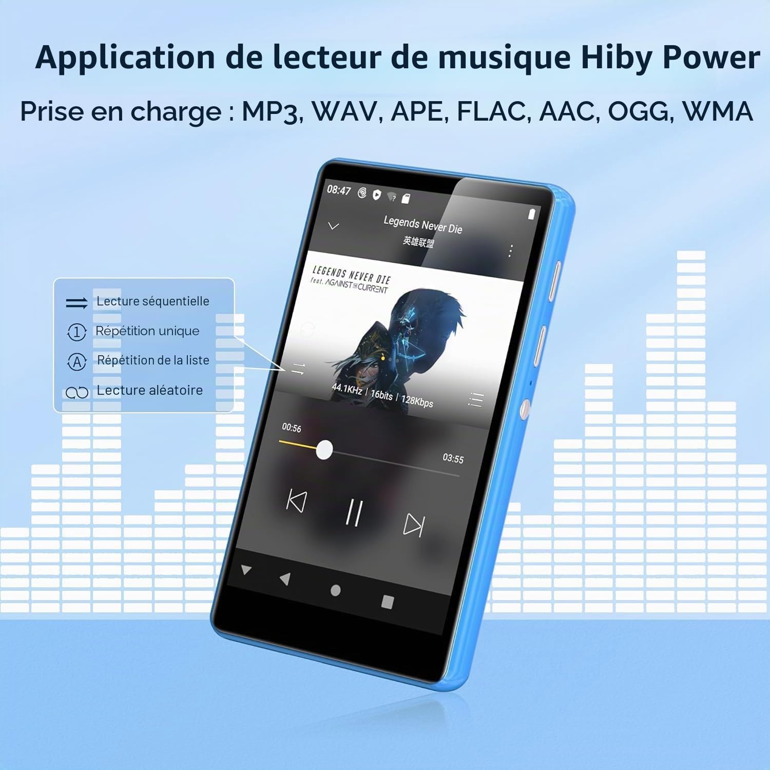 SWOFY Lecteur MP3/MP4 80 Go Bluetooth WiFi, Écran Tactile 4,0", Portable Stéréo avec Radio FM, Enregistreur, Ebook, Navigateur, Couleurs Noir/Bleu