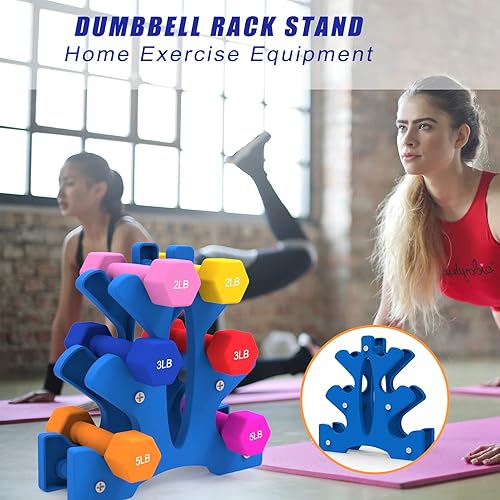 Vista 13 de Portzon Soporte para mancuernas, árbol de pesas de mano, diseñado para sostener mancuernas de neopreno, un par cada uno