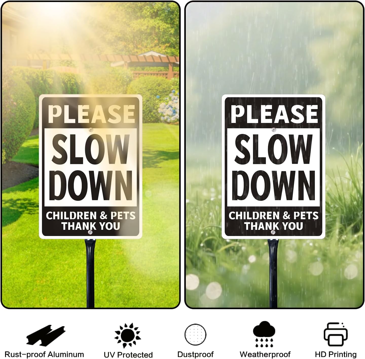 Please Slow Down Yard Sign with 34.6” Stake, 10”x14” Metal Slow Down Sign for Neighborhoods, Residential Drive Slow Sign for Children and Pets
