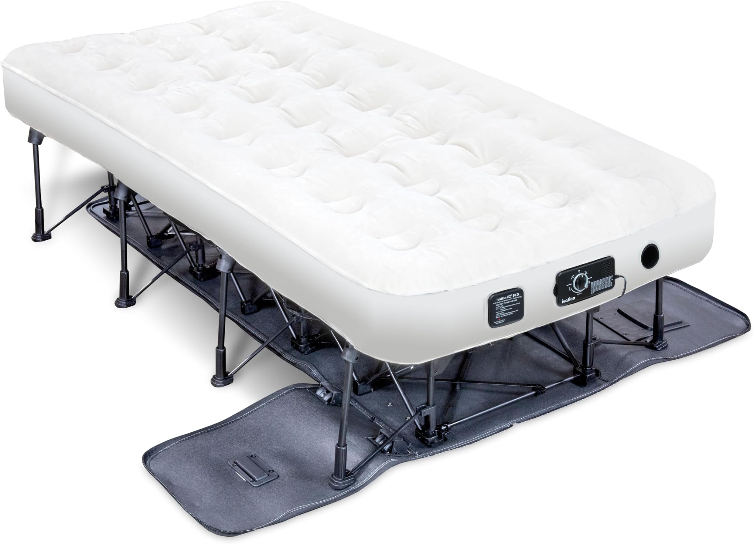 Ivation EZ-Bed (Twin) Air Mattress with Frame & Rolling Case, Self Inflatable, Blow Up Bed Auto Shut-Off, Comfortable Surface AirBed, Best for Guest, Travel, Vacation, Camping