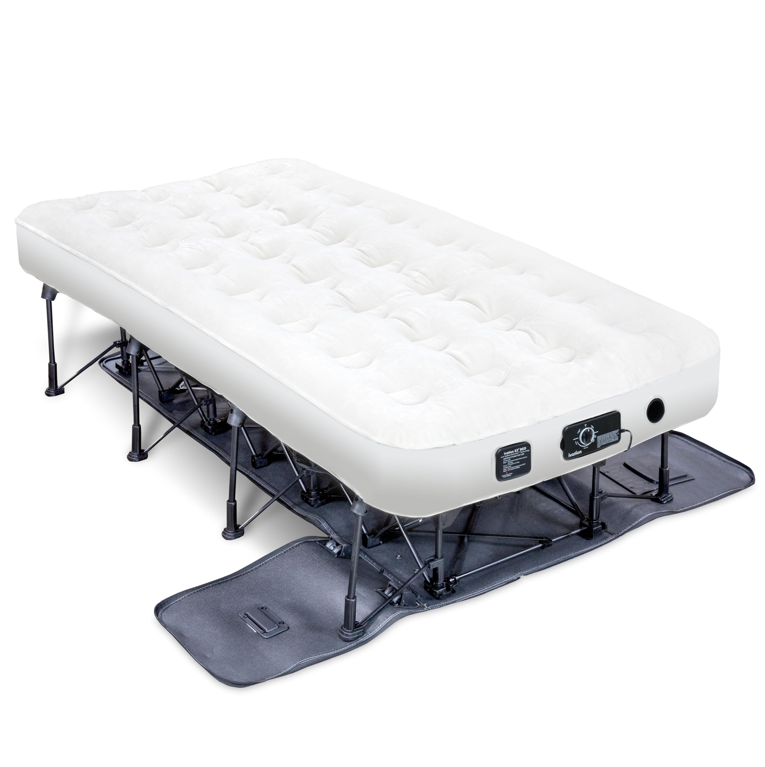 EZ-Bed (Twin) Air Mattress with Frame & Rolling Case, Self Inflatable, Blow Up Bed Auto Shut-Off, Comfortable Surface AirBed, Best for Guest, Travel, Vacation, Camping