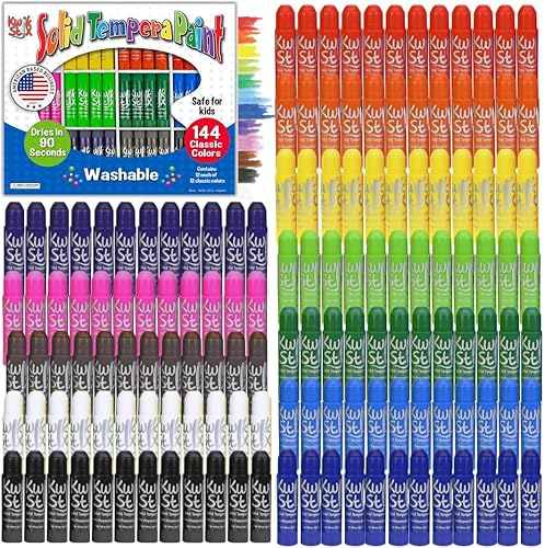 Kwik Stix - Varillas de pintura de témpera sólidas, 144 colores clásicos, barras de pintura lavables para niños, de secado rápido, no tóxicas, sin