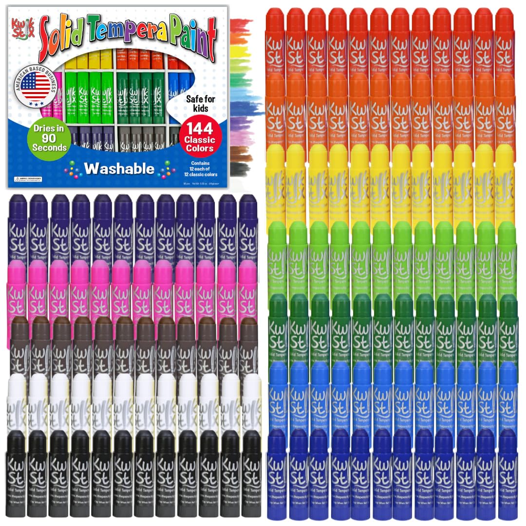 Kwik Stix Solid Tempera Paint Sticks, 144 Classic Colors, Washable Paint Sticks for Kids, Quick Drying, Non-Toxic, Allergen Free, Class Pack, Ideal for Kids and Toddlers