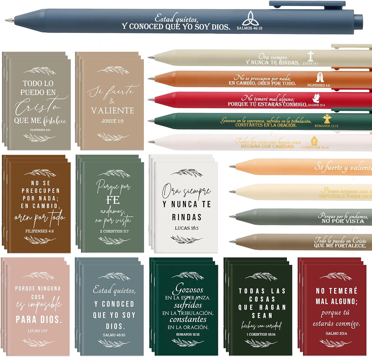 Fuutreo 50 Sets Spanish Christian Gifts Regalos Cristianos En Español Bible Verse Notebook and Pens Inspirational Prayer Gifts for Women Men Mother Day Church Bible Study Group (Joyous Colors)