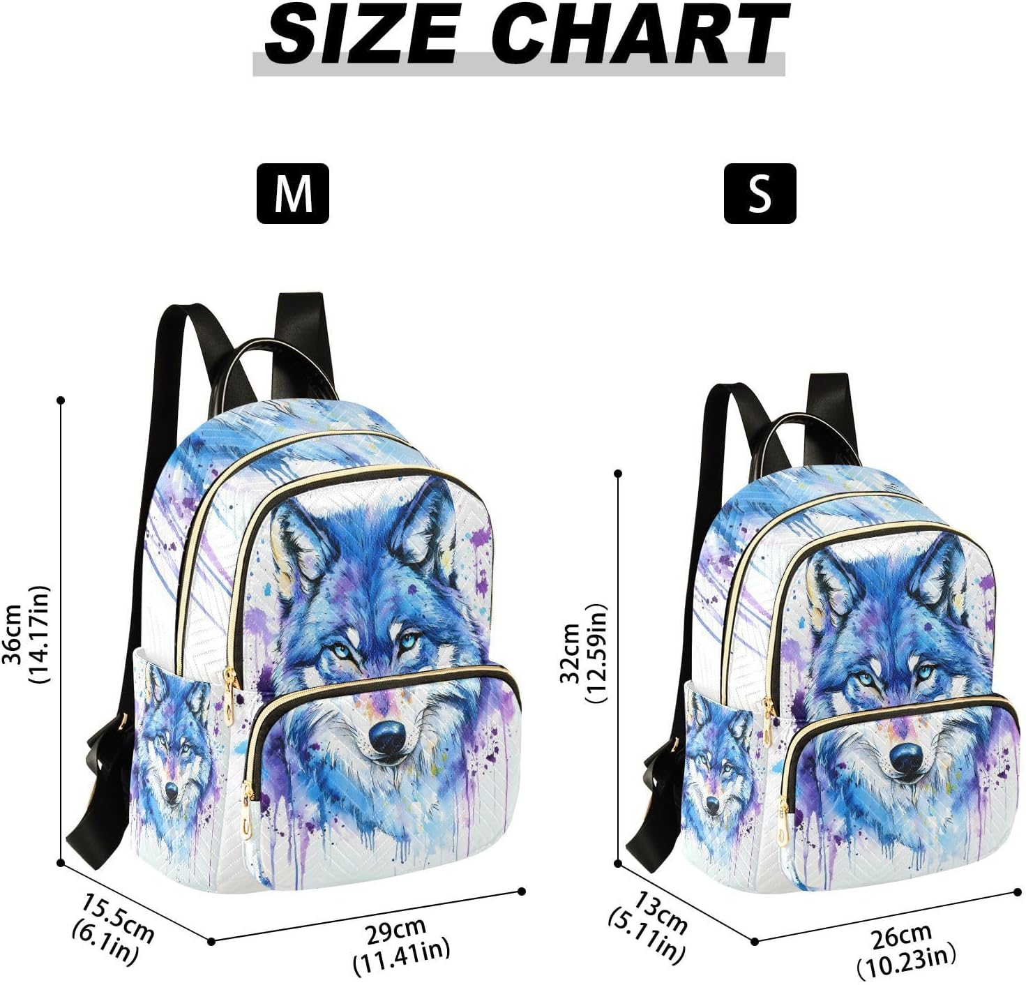 ALAZA Blue Purple Watercolor Wolf Mini Backpack Purse for Women Travel Bag Lightweight Shoulder Bag Fashion Daypack