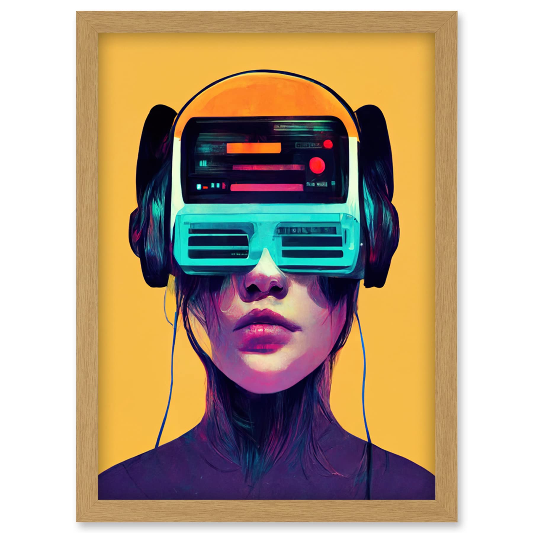 Doppelganger33 LTD The Gamer Streaming VR Headset Retro Futurist Kids Artwork Framed Wall Art Print A4