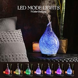 Porseme 280ml Essential Oil Diffuser Glass Color Changing Aroma Air Diffusers Aromatherapy Ultrasonic Cool Mist Humidifier 7 Running Hours Waterless Auto-Off for Sleeping, Yoga, Office (Deep Blue)