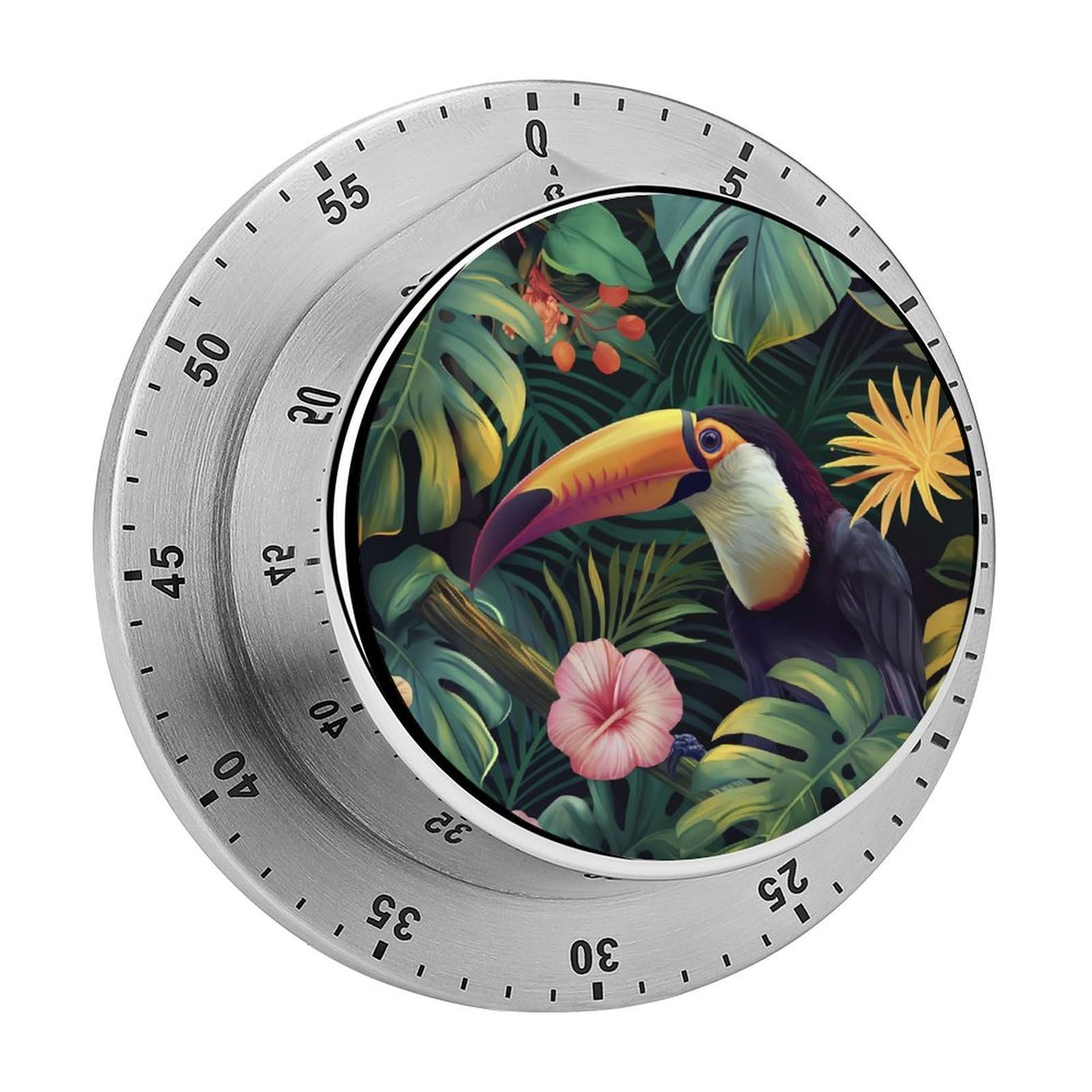 Flowers Leaves Toucan Kitchen Timer Magnetic Countdown Countup Timer for Cooking Baking 8x8cm