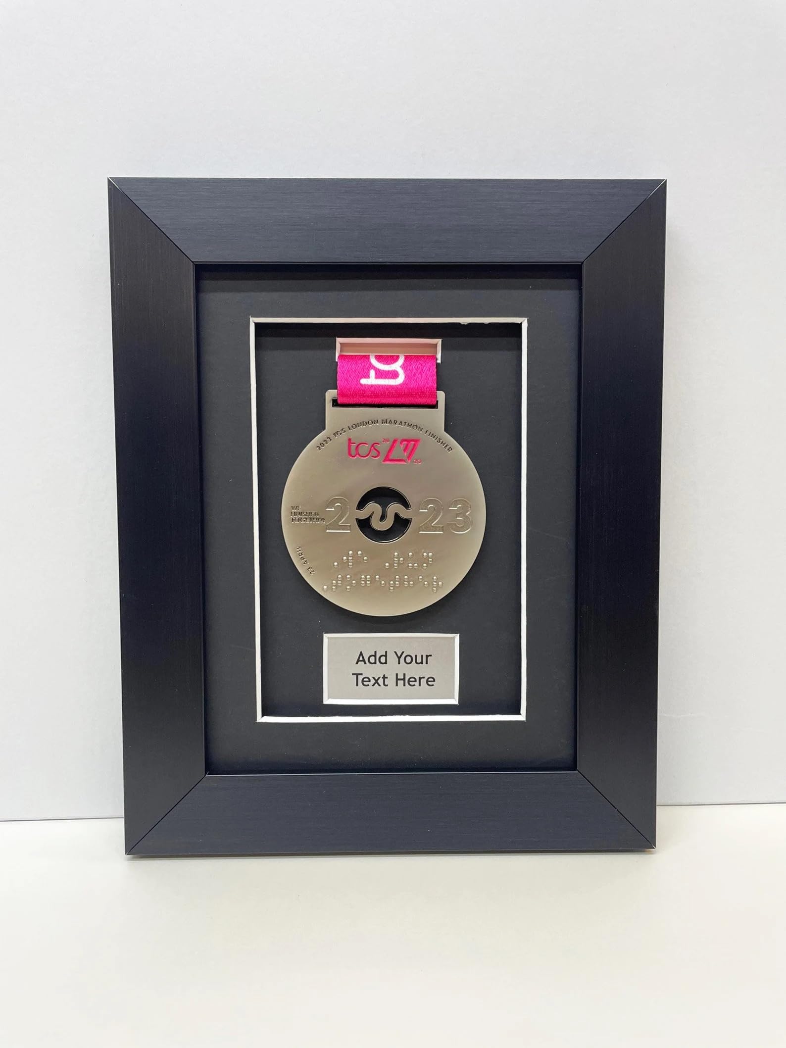 Kwik Picture Framing Ltd Sports Medal Frame 10x8 Inch with Running Medal Display & Personalised Plaque, 3D Shadow Box Athletics Memorabilia Case - Black Mount
