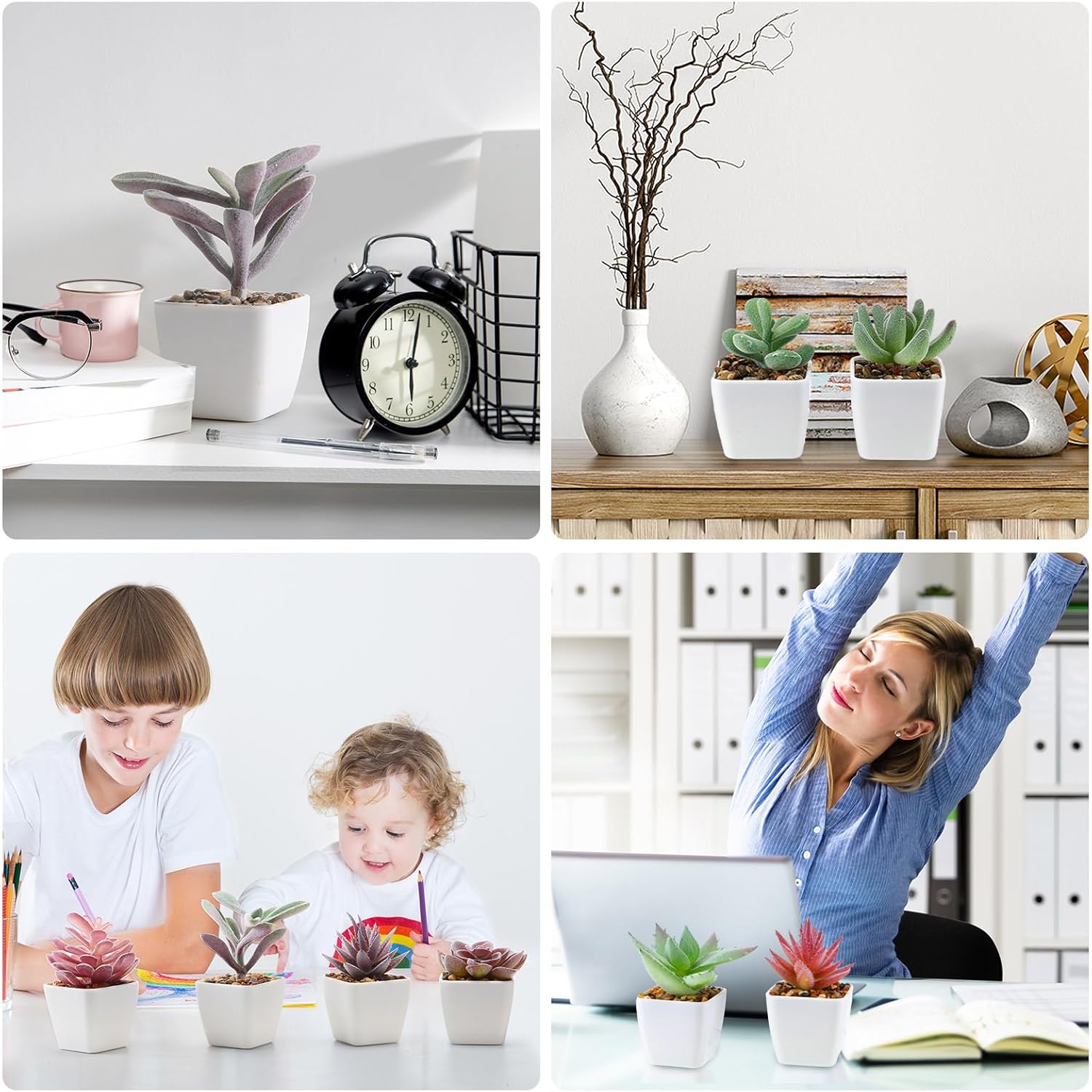 36 Pieces Mini Artificial Succulent Plants Potted Assorted Decorative Fake Succulent Plants with Pots Set Small Plastic Faux Succulents in Pots for Room Bookshelf Desk Bedroom Bathroom