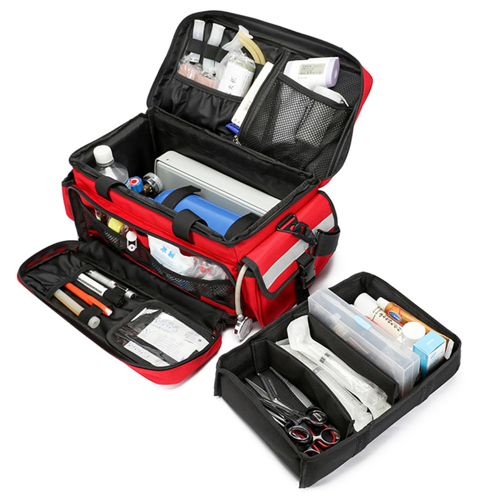 Puste apteczki pierwszej pomocy， Pusta torba na ramię First Responder Trauma EMS 50x30x23cm wielokolorowa(Red)