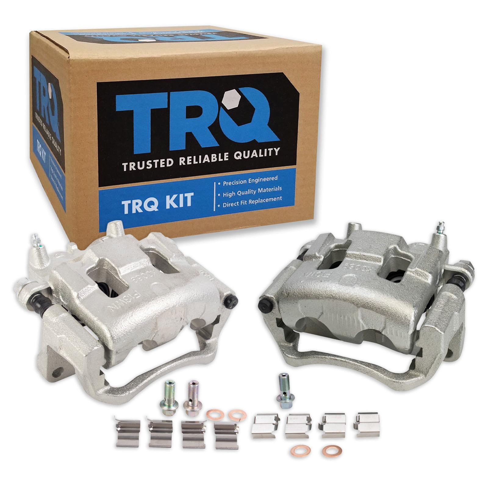 TRQ Front Brake Caliper Set Zinc Coated Brackets Hardware