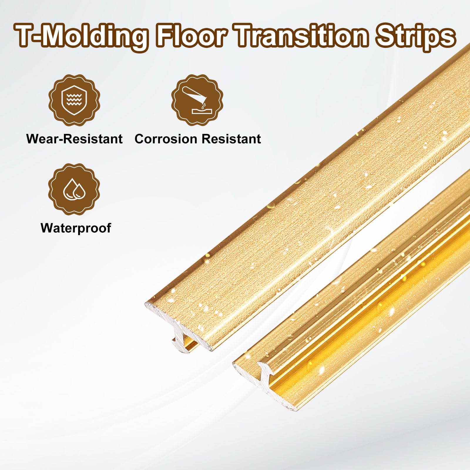 sourcing map 6 tiras de transición en T de 3 pies x 0.3 pulgadas, aleación de aluminio, vinilo para unir tablones laminados, azulejos, huecos de suelo, color dorado